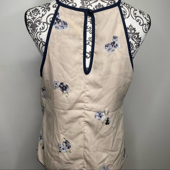 Beige Sheer Floral Halter Tank Top Blouse Large - Picture 5 of 8